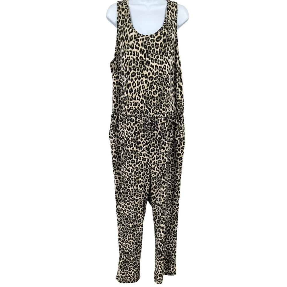 Torrid Sleep Jumpsuit Women 1x Tan Leopard Print Tank Drawstring Loungewear